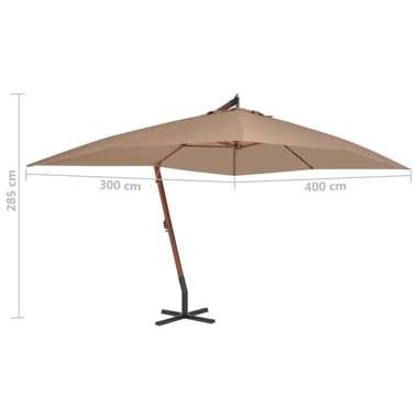   Wiszący parasol z drewnianym słupkiem, 400 x 300 cm, taupe