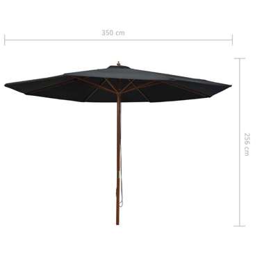   Parasol ogrodowy na drewnianym słupku, 350 cm, czarny