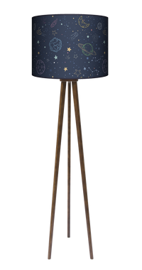 Lampa podłogowa - trójnóg drewniana duża - Galaktyka (granatowa)