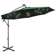 Parasol ogrodowy wiszący, światła LED, 300 cm, metal, zielony