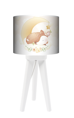 Lampa stołowa - nocna trójnóg drewniana mała -  Śpiąca Sarenka (morelowa)