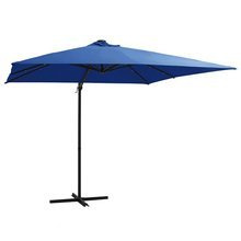 Parasol wiszący z LED i stalowym słupkiem, 250x250 cm, lazurowy