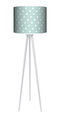 Lampa podłogowa - stojąca drewniana trójnóg duża - Miętowe kropki