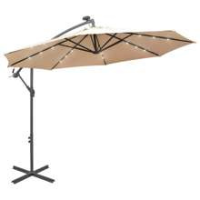 Parasol ogrodowy wiszący, światła LED, 300 cm, metal, piaskowy