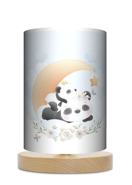 Lampa stołowa - drewniana mała - Cute Panda (niebieska)