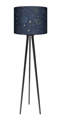Lampa podłogowa - trójnóg drewniana duża - Galaktyka (granatowa)