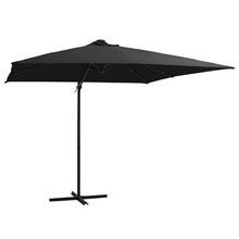 Parasol wiszący z LED i stalowym słupkiem, 250x250 cm, czarny