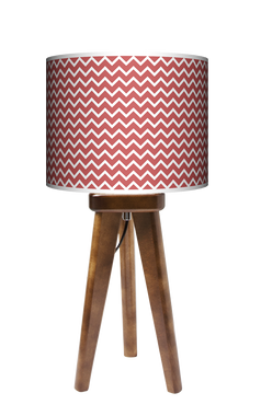 Lampa stołowa - trójnóg drewniana mała - Czerwony zygzak