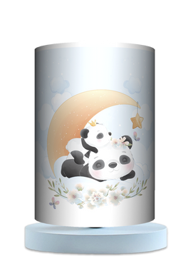 Lampa stołowa - drewniana mała - Cute Panda (niebieska)