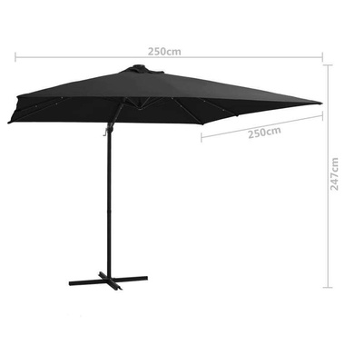   Parasol wiszący z LED i stalowym słupkiem, 250x250 cm, czarny