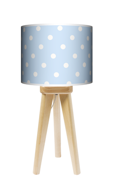 Lampa stołowa - trójnóg drewniana mała - Błękitne kropki