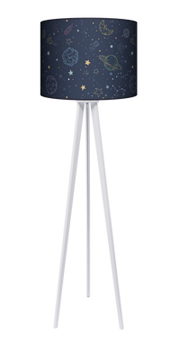 Lampa podłogowa - trójnóg drewniana duża - Galaktyka (granatowa)