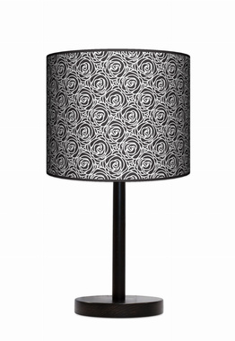 Lampa stołowa - nocna drewniana duża - Black roses (czarno biała kwiaty)