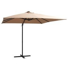 Parasol wiszący z LED i stalowym słupkiem, 250x250 cm, taupe