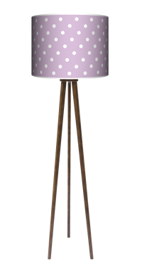 Lampa podłogowa - stojąca drewniana trójnóg duża - Kropki Pink