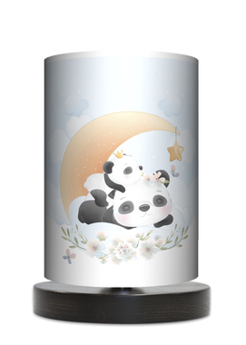 Lampa stołowa - drewniana mała - Cute Panda (niebieska)