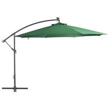 Parasol wiszący z LED i metalową rurą, 350 cm, zielony
